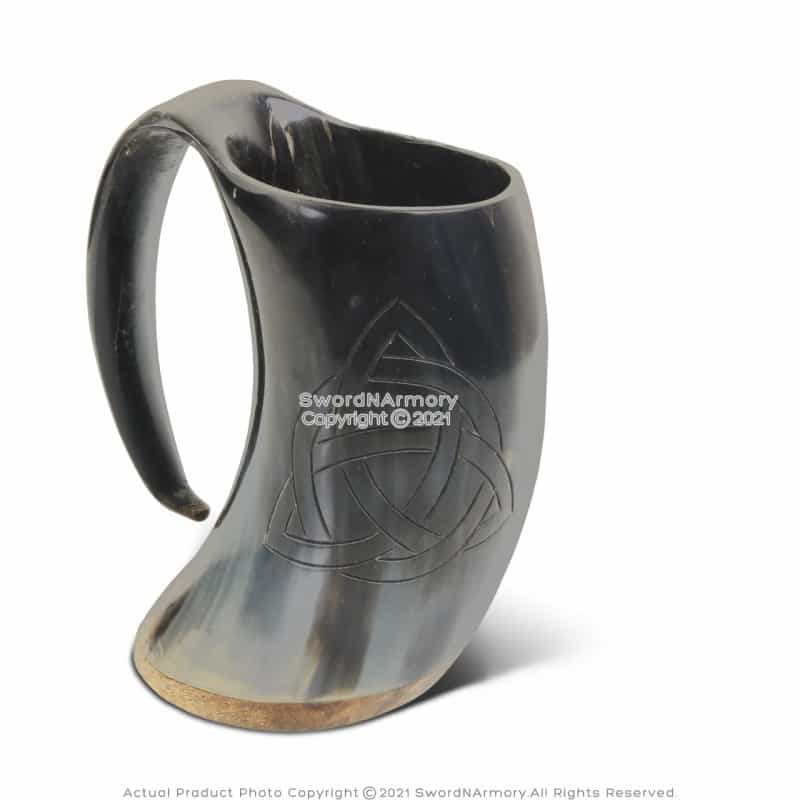 5" Drinking Mug Tankard Cup Real Cow Horn Bos Taurus Wood Triquetra Celtic Knot