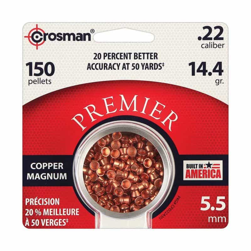 Crosman .22Cal Premier Copper Magnum Domed Pellets – 14.4 Grain (150 Count)