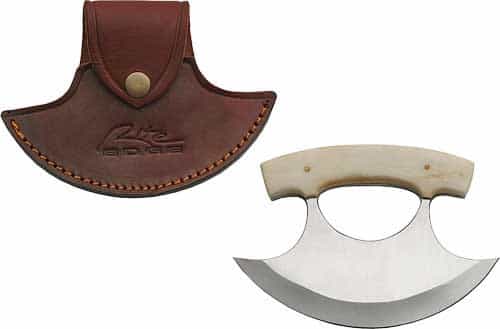 Szco Rite Edge 6\" Bone Handle Ulu W\/Leather Sheath
