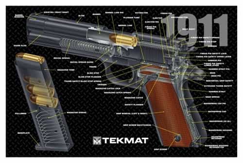 Tekmat Armorers Bench Mat 11\"X17\" 1911 Pistol Cut Away