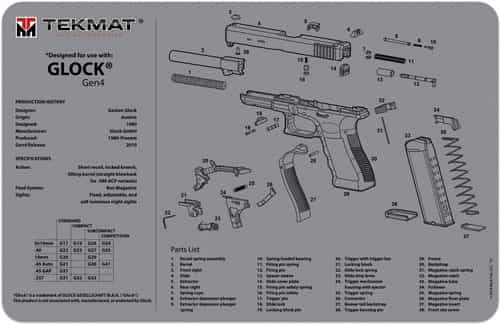 Tekmat Armorers Bench Mat 11\"X17\" For Glock G4 Grey